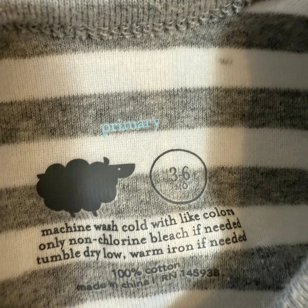 Primary baby grey and white kimono top‎ with grey pants 3/6 months